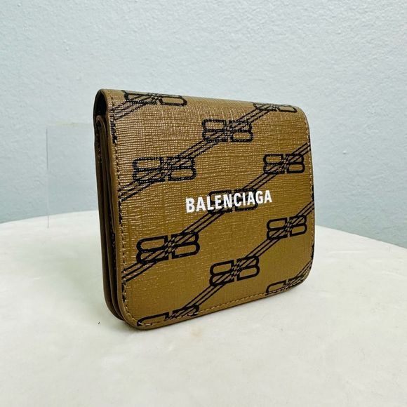 Balenciaga Signature BB Monogram Tan Brown Small Compact Wallet - Picture 2 of 11